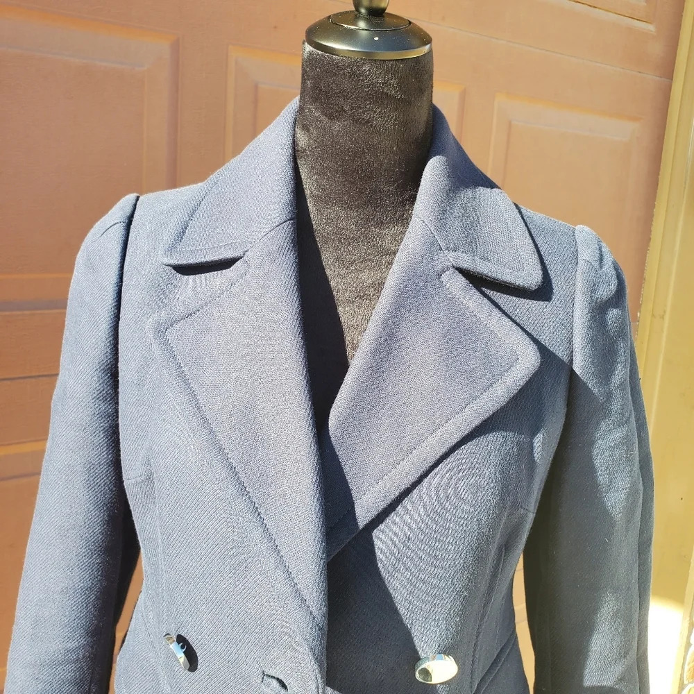 Banana Republic Navy Blue Women's Pea Coat Size XS Double Breasted Cropped - Picture 6 of 16